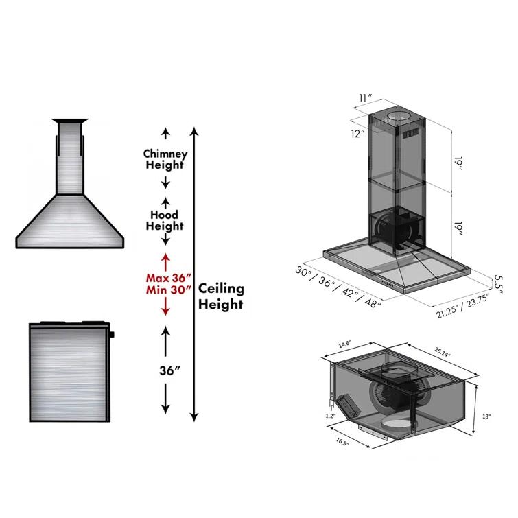ZLINE 42 in. Convertible Vent Isl& Mount Range Hood in Black Stainless Steel (BSGL2iN-42)