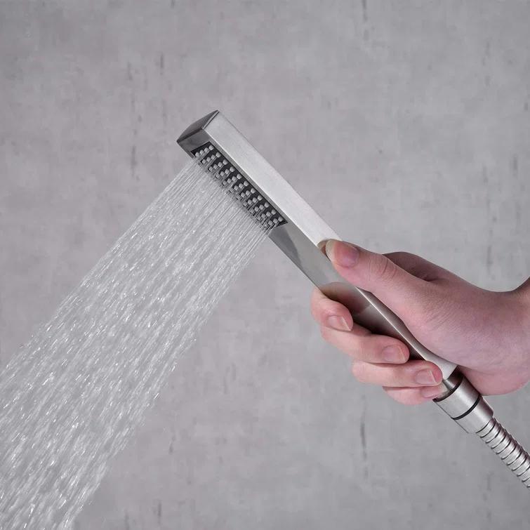 AlenArtWater Waterfall Tub Filler Freestanding Bathtub Faucet Floor Mount Brass Single Handle Bathroom Faucets with Hand Shower 93-LJQKCZ