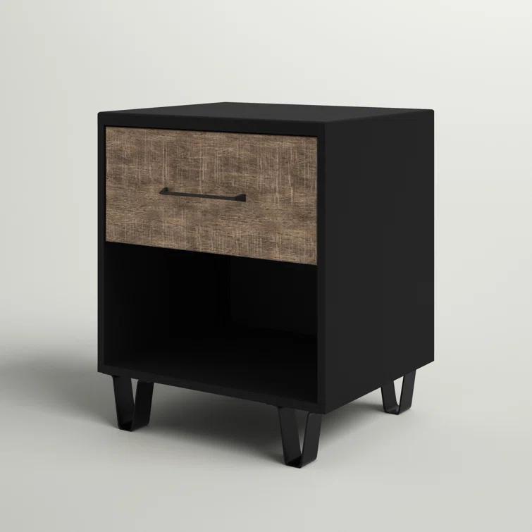 Arlen 1-Drawer Nightstand Weathered Oak and Matte Black