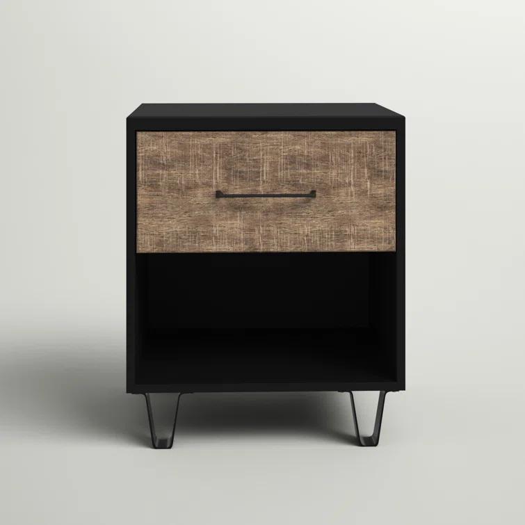 Arlen 1-Drawer Nightstand Weathered Oak and Matte Black