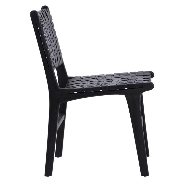 Valeria Top Grain Woven Leather with Teak Frame Dining Side Chair
