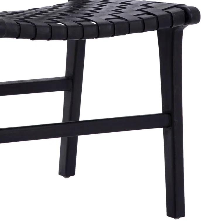 Valeria Top Grain Woven Leather with Teak Frame Dining Side Chair