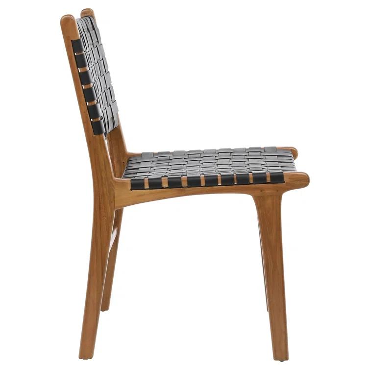Valeria Top Grain Woven Leather with Teak Frame Dining Side Chair
