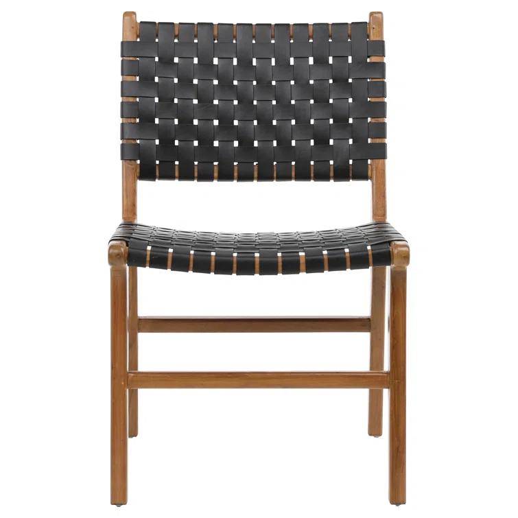 Valeria Top Grain Woven Leather with Teak Frame Dining Side Chair