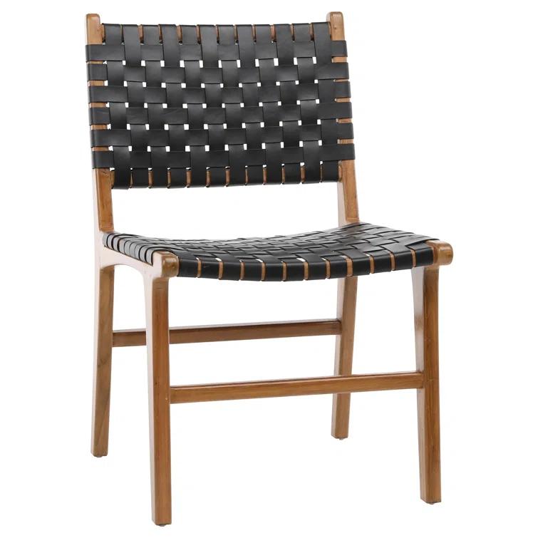 Valeria Top Grain Woven Leather with Teak Frame Dining Side Chair