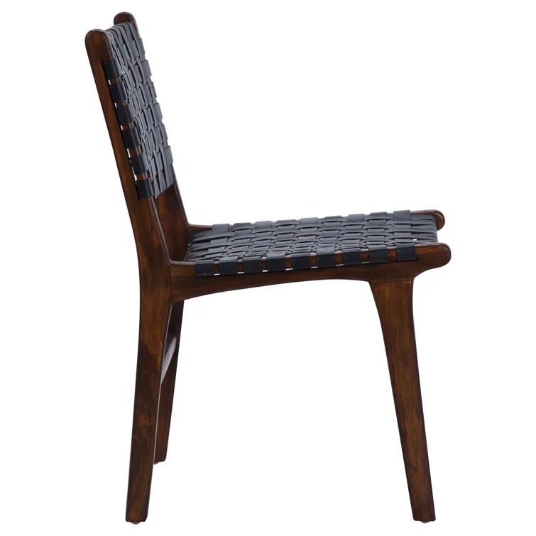 Valeria Top Grain Woven Leather with Teak Frame Dining Side Chair