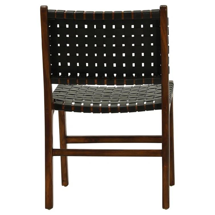 Valeria Top Grain Woven Leather with Teak Frame Dining Side Chair