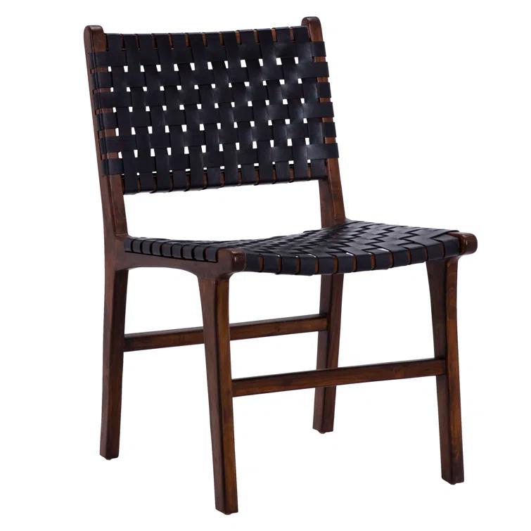 Valeria Top Grain Woven Leather with Teak Frame Dining Side Chair