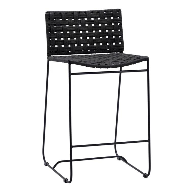 Charcoal Black Handwoven Rope 21'' Outdoor Counter Stool