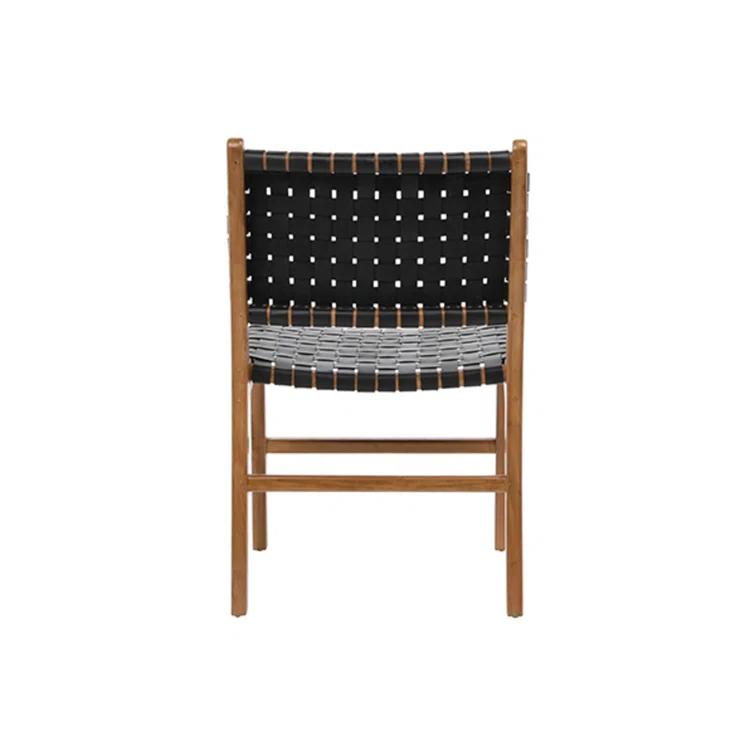 Valeria Top Grain Woven Leather with Teak Frame Dining Side Chair