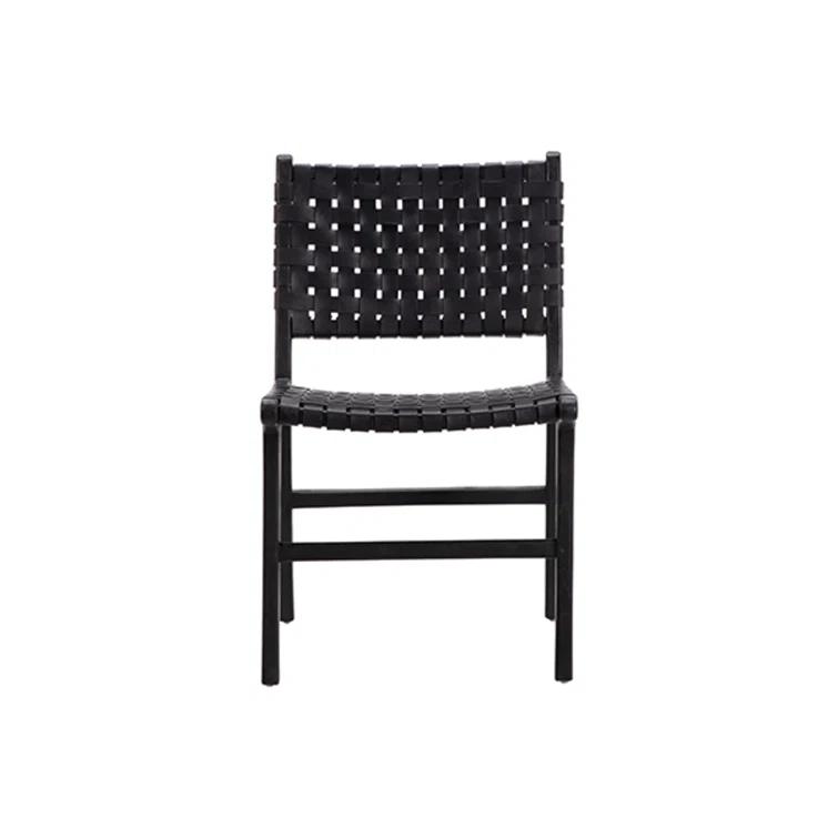 Valeria Top Grain Woven Leather with Teak Frame Dining Side Chair