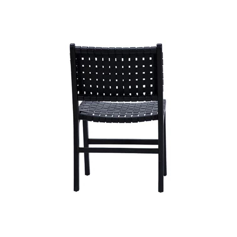 Valeria Top Grain Woven Leather with Teak Frame Dining Side Chair