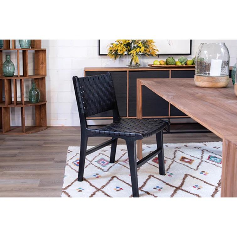Valeria Top Grain Woven Leather with Teak Frame Dining Side Chair
