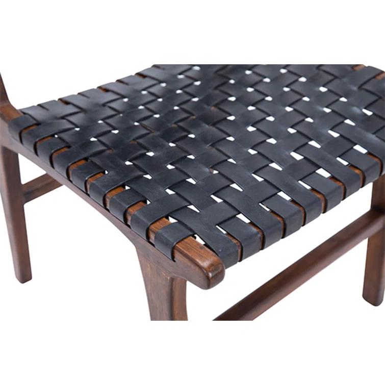 Valeria Top Grain Woven Leather with Teak Frame Dining Side Chair