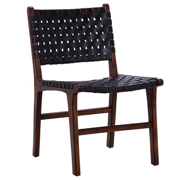 Valeria Top Grain Woven Leather with Teak Frame Dining Side Chair