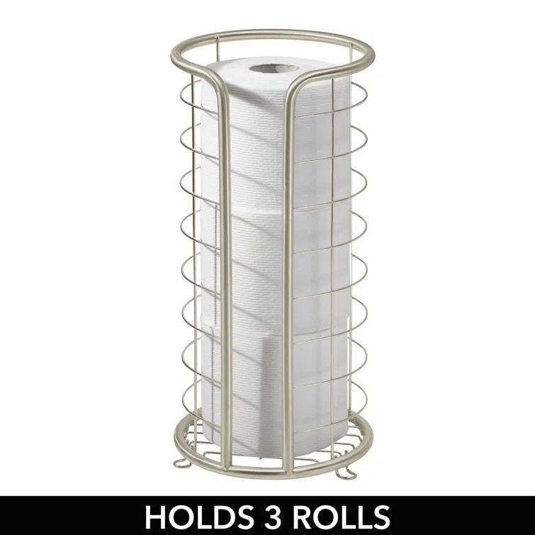 mDesign Metal Toilet Paper Holder Stand, Freestanding 3 Roll Reserve