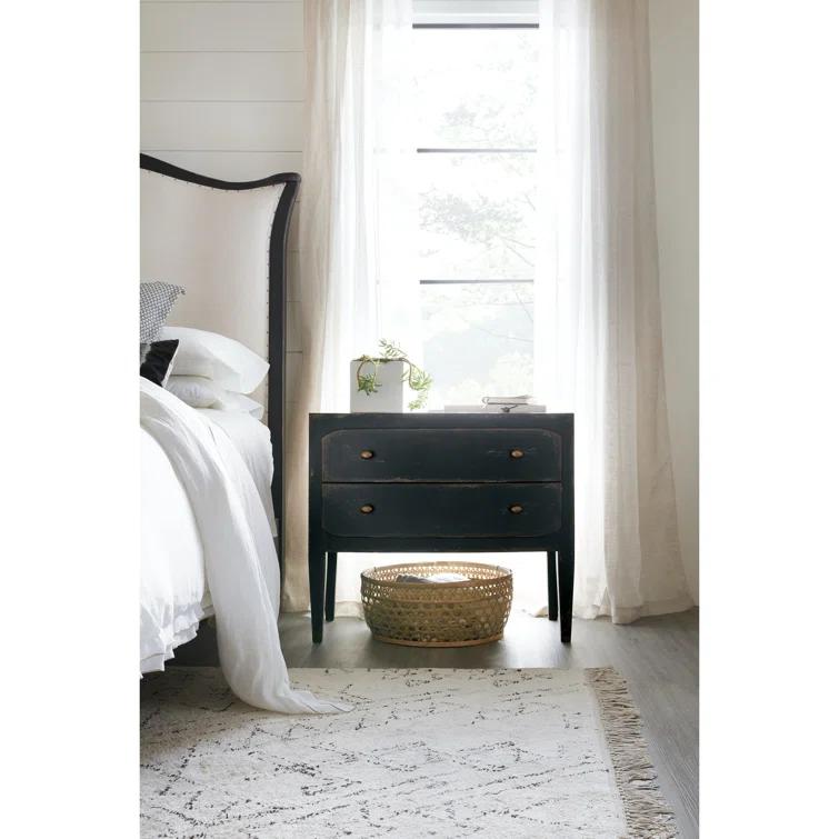Distressed Black 34" Wood Two-Drawer Nightstand with USB Port