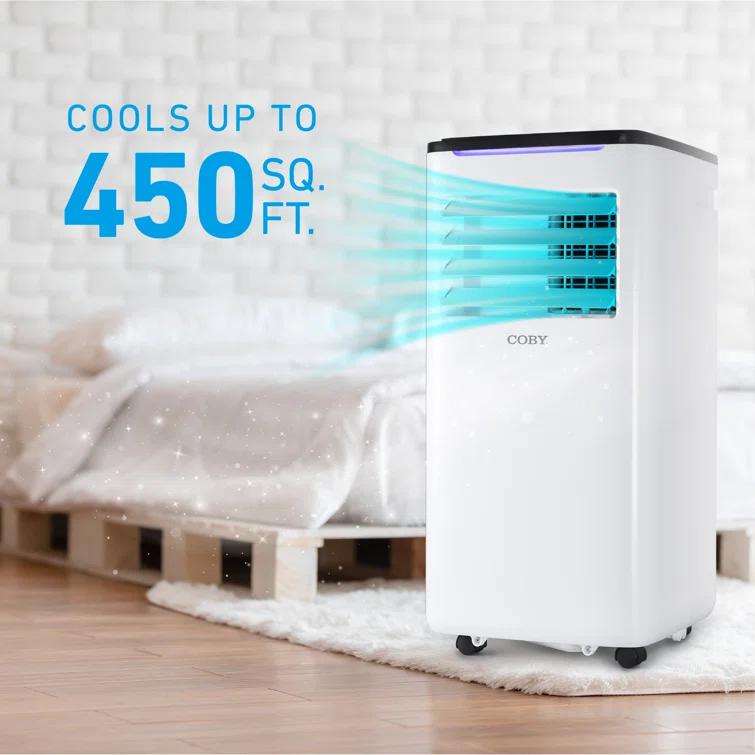 Coby 7,100 BTU SACC/CEC Portable Air Conditioner, 450 Sq. Ft., 10,000 BTU ASHRAE 128, White