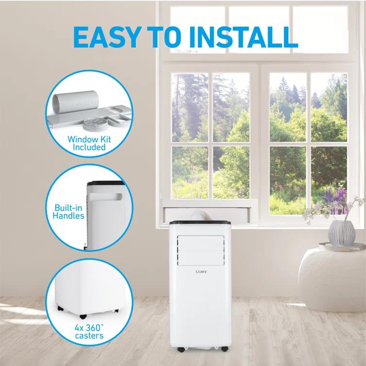 Coby 7,100 BTU SACC/CEC Portable Air Conditioner, 450 Sq. Ft., 10,000 BTU ASHRAE 128, White