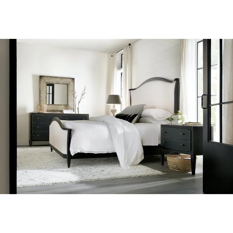 Distressed Black 34" Wood Two-Drawer Nightstand with USB Port