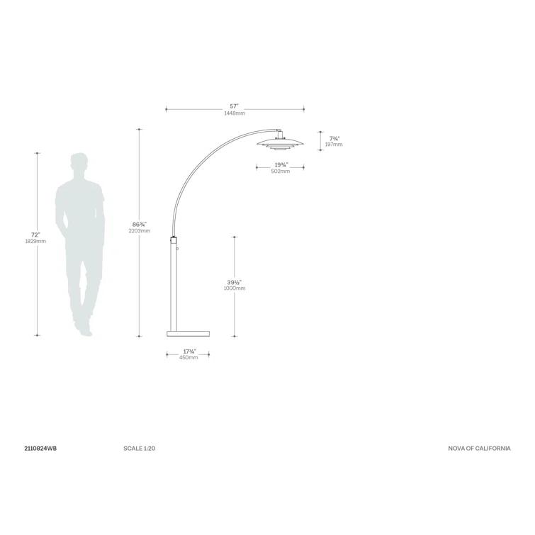 Rancho Mirage 1 Light Arc Floor Lamp - 86", Weathered Brass finish, Matte Black & Gold Leaf Shade, M