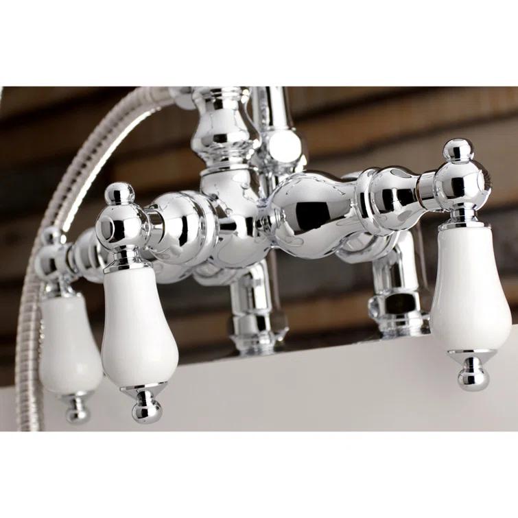 Kingston Brass Aqua Vintage Three-Handle 2-Hole Deck Mount Clawfoot Tub Faucet with Hand Shower