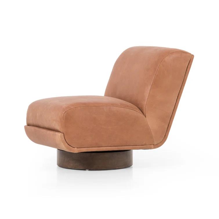 Palermo Cognac Leather Swivel Slipper Chair, 39"