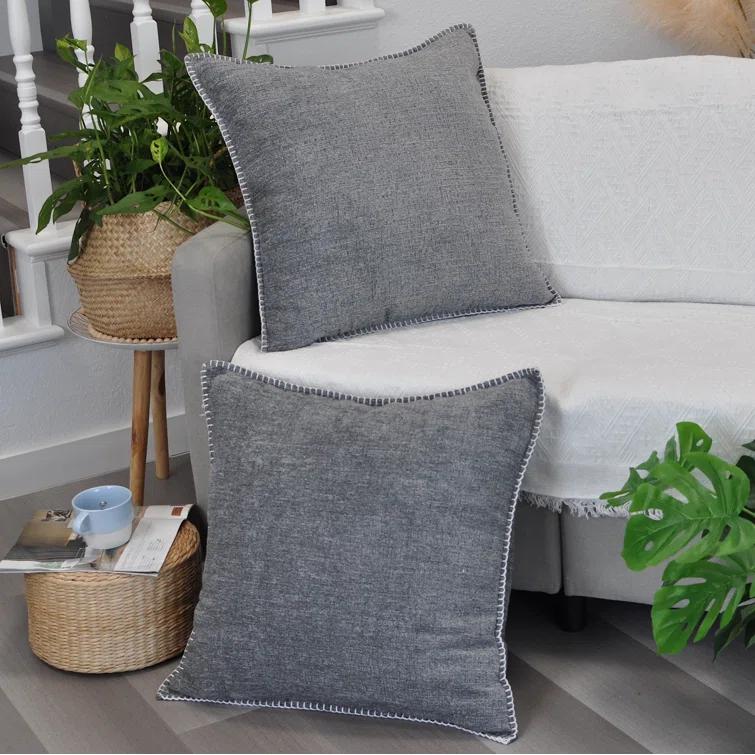 Oveesha Soft Chenille Throw Pillow Covers With Stitched Edge (Set of 2)