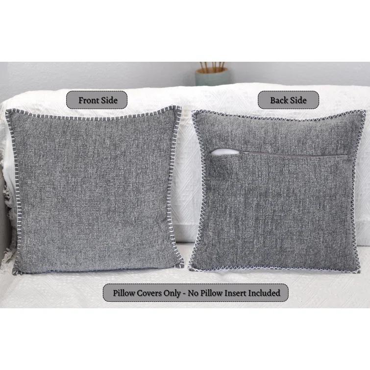 Oveesha Soft Chenille Throw Pillow Covers With Stitched Edge (Set of 2)
