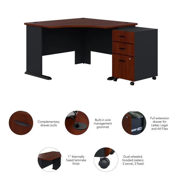 Series A L-Shape Executive Desk with 3 Drawer Mobile Pedestal