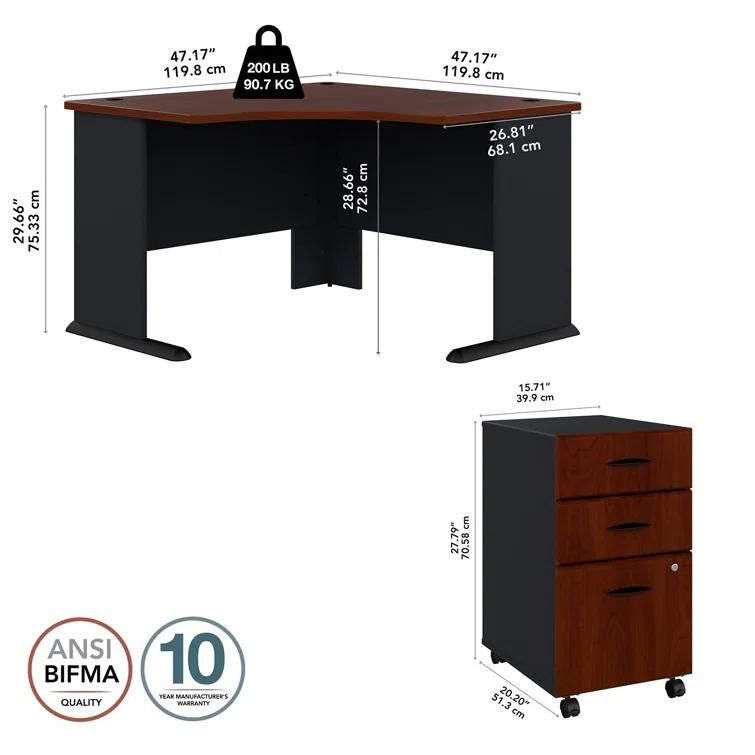 Series A L-Shape Executive Desk with 3 Drawer Mobile Pedestal