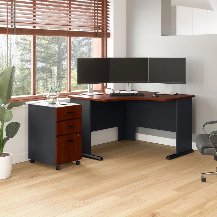 Series A L-Shape Executive Desk with 3 Drawer Mobile Pedestal