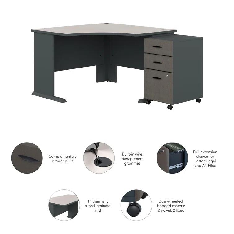 Series A L-Shape Executive Desk with 3 Drawer Mobile Pedestal