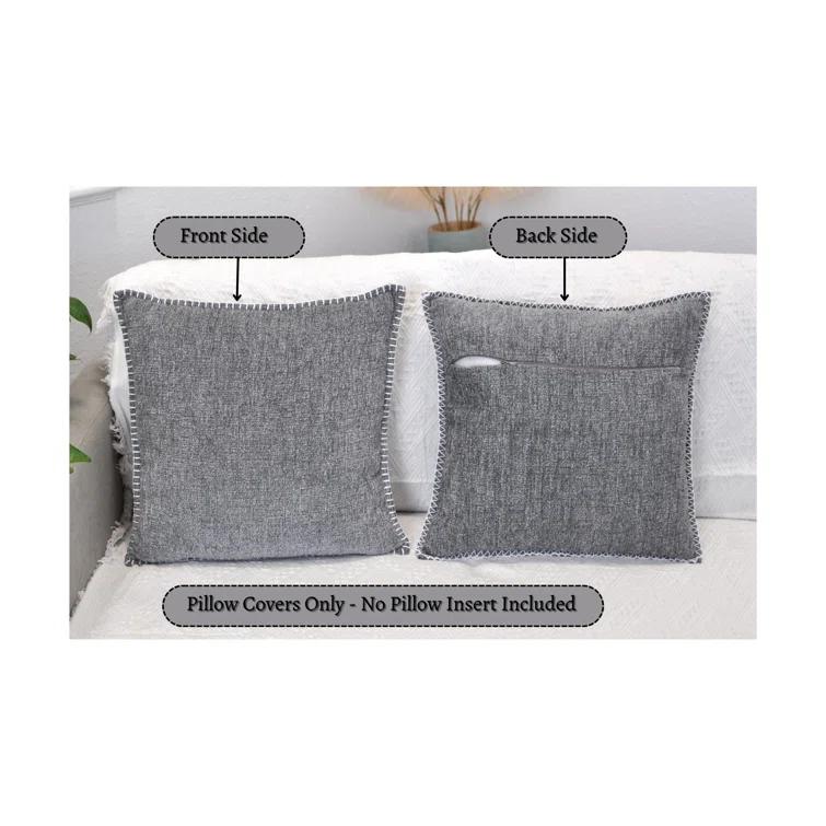 Oveesha Soft Chenille Throw Pillow Covers With Stitched Edge (Set of 2)