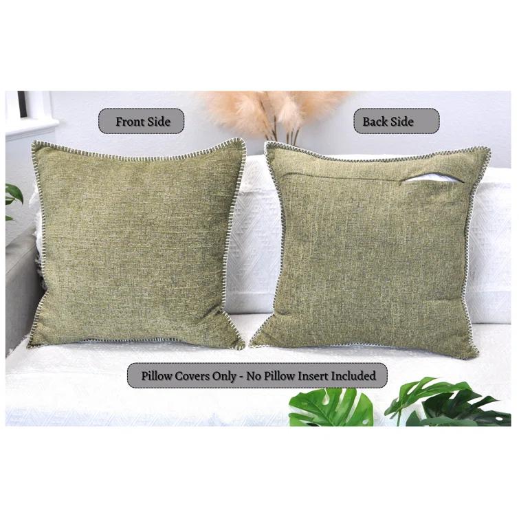 Oveesha Tassel Soft Chenille Throw Pillow Covers With Stitched Edge (Set of 2)