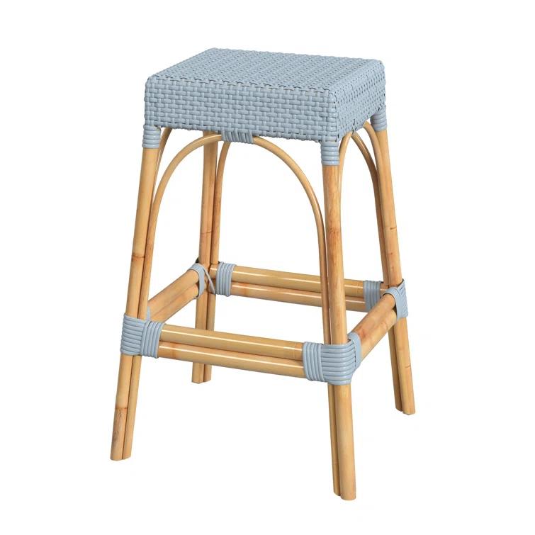 Butler Specialty Company Robias Rectangular Rattan 30" Bar Stool - Baby Blue
