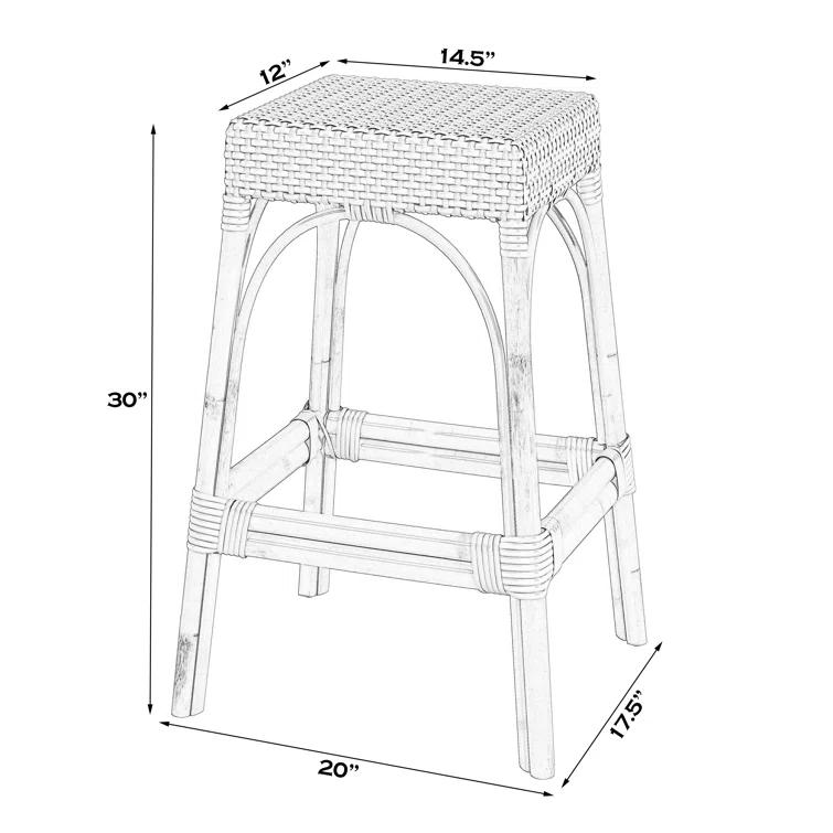 Butler Specialty Company Robias Rectangular Rattan 30" Bar Stool - Baby Blue