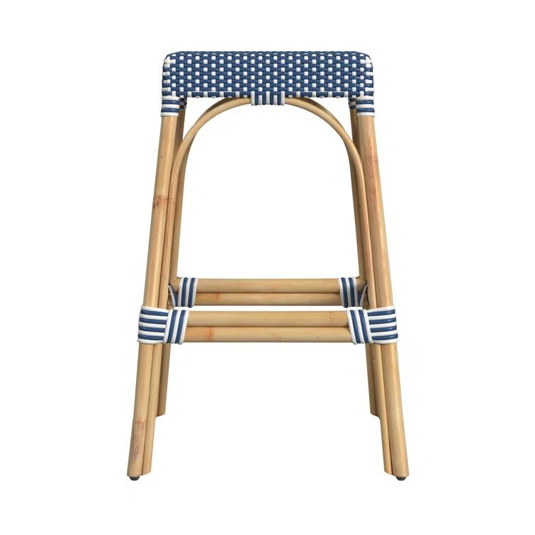 Butler Specialty Company Robias Rectangular Rattan 30" Bar Stool - Blue & White