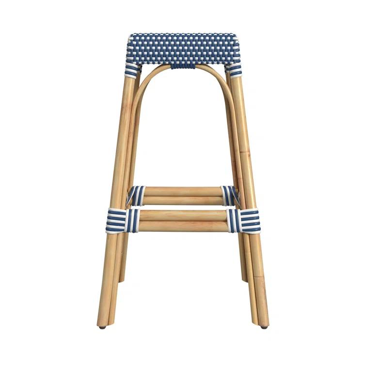 Butler Specialty Company Robias Rectangular Rattan 30" Bar Stool - Blue & White