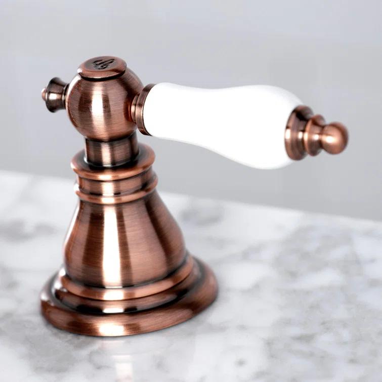 Kingston Brass American Patriot Two-Handle 3-Hole Deck Mount Widespread Bathroom Faucet with Pop-Up Drain