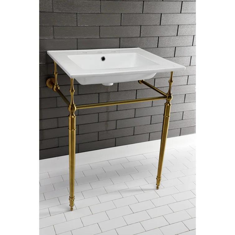 Kingston Brass Edwardian 25-Inch Ceramic Console Sink with Brass Legs (8-Inch, 3-Hole)