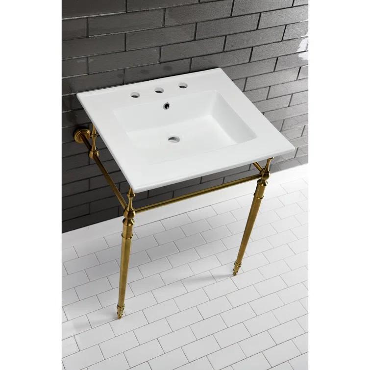 Kingston Brass Edwardian 25-Inch Ceramic Console Sink with Brass Legs (8-Inch, 3-Hole)