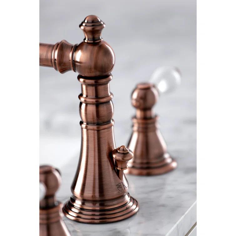 Kingston Brass American Patriot Two-Handle 3-Hole Deck Mount Widespread Bathroom Faucet with Pop-Up Drain