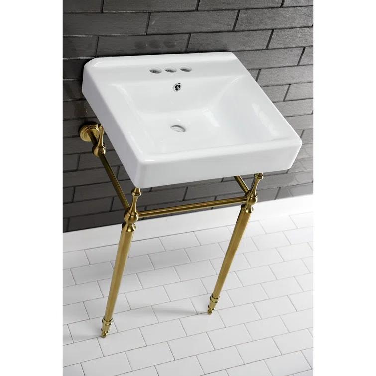 Kingston Brass Edwardian 20-Inch Porcelain Console Sink with Brass Legs (4-Inch, 3-Hole)