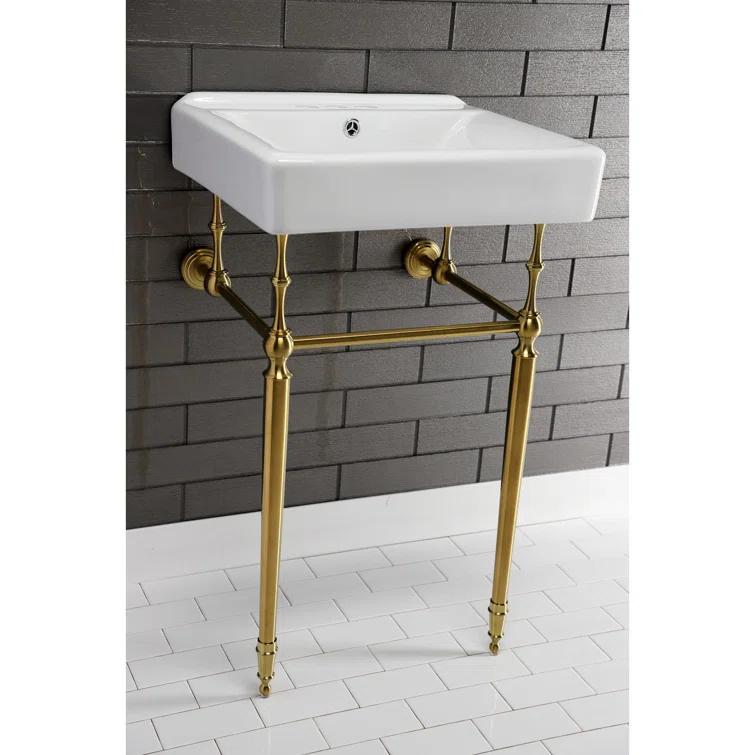 Kingston Brass Edwardian 20-Inch Porcelain Console Sink with Brass Legs (4-Inch, 3-Hole)