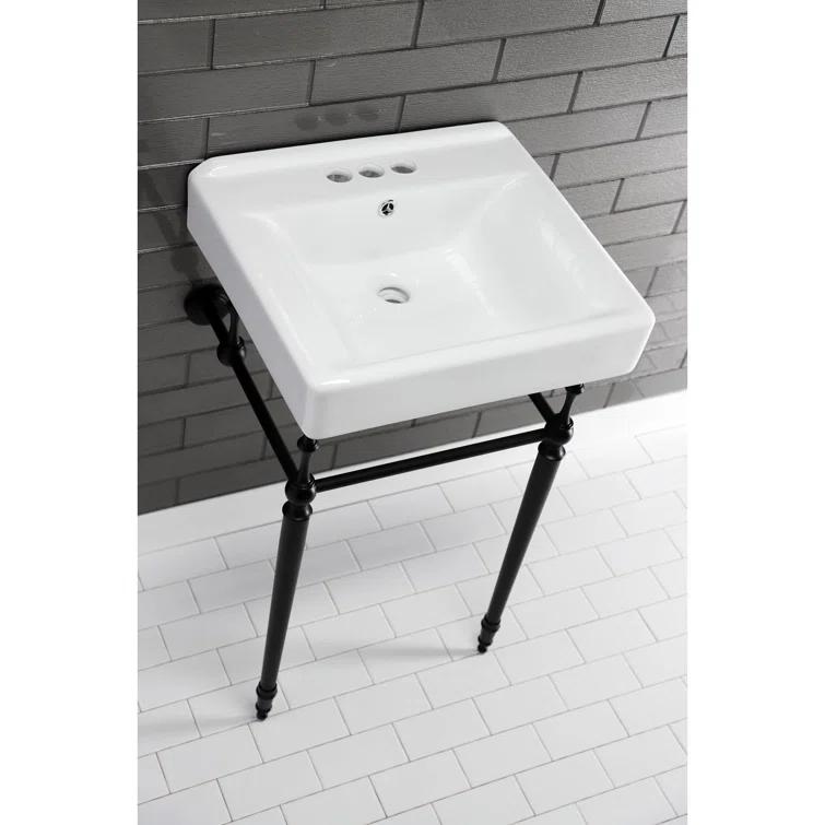 Kingston Brass Edwardian 20-Inch Porcelain Console Sink with Brass Legs (4-Inch, 3-Hole)