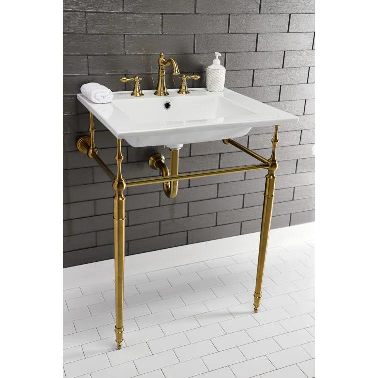 Kingston Brass Edwardian 25-Inch Ceramic Console Sink with Brass Legs (8-Inch, 3-Hole)