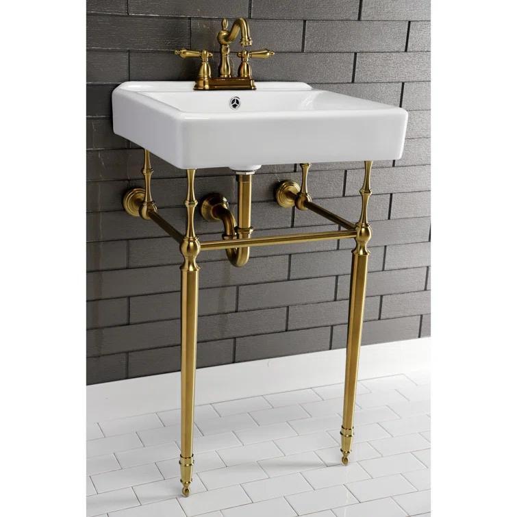 Kingston Brass Edwardian 20-Inch Porcelain Console Sink with Brass Legs (4-Inch, 3-Hole)