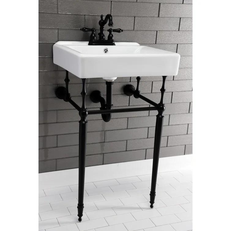 Kingston Brass Edwardian 20-Inch Porcelain Console Sink with Brass Legs (4-Inch, 3-Hole)