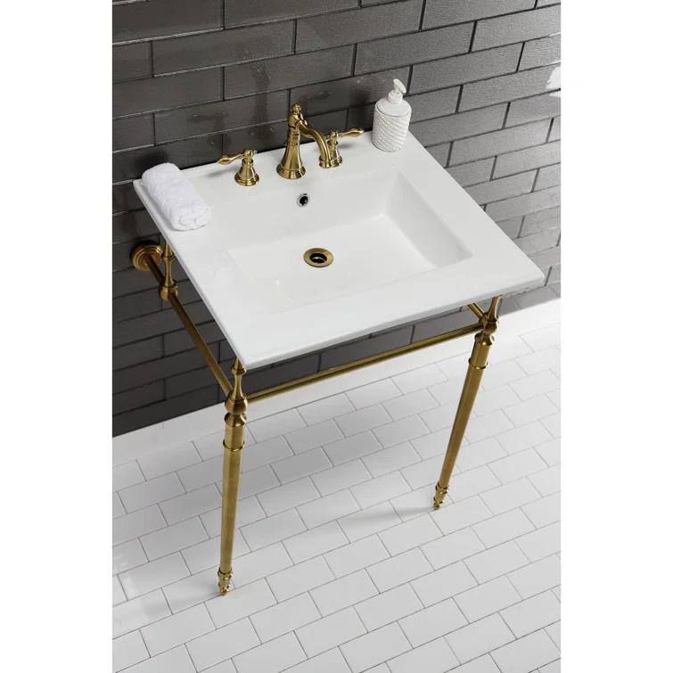 Kingston Brass Edwardian 25-Inch Ceramic Console Sink with Brass Legs (8-Inch, 3-Hole)